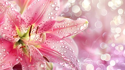 Fototapeta premium Generative AI : Beautiful Lily in the summer garden. Floral background. Stargazer Lilies. Lily in raindrops. 
