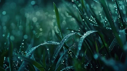 Photo sur Plexiglas Photographie macro Generative AI : Grass in the morning wet macro