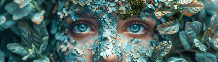 Surreal portraits blending human features with elements of nature