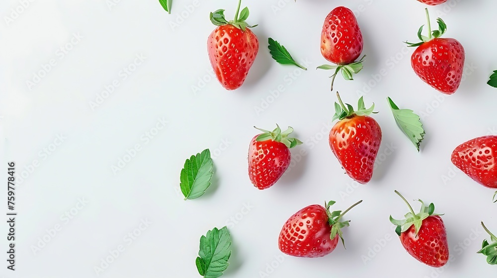 Poster generative ai : ripe strawberries isolated on white background