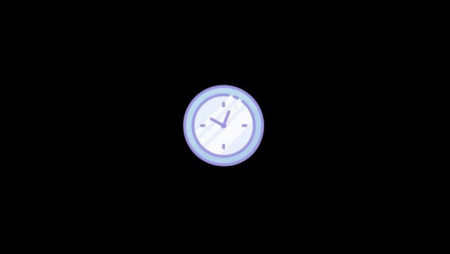watch animated icon. Clock with moving arrows. Loop. Alpha channel. animation of clock. black icon on white background .moving arrows .motion video. clockwork animation.