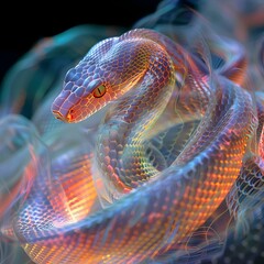 Glimmering Serpent: Close-Up Portrait of a Radiant Emerald Snake in the Tropical Wilderness