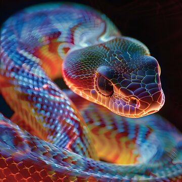 Glimmering Serpent: Close-Up Portrait of a Radiant Emerald Snake in the Tropical Wilderness