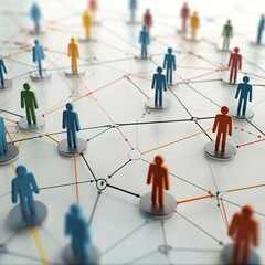Social media networking. Network with members connected with each other. Group of people. Communication, teamwork, society. Aerial view of crowd connected by lines.