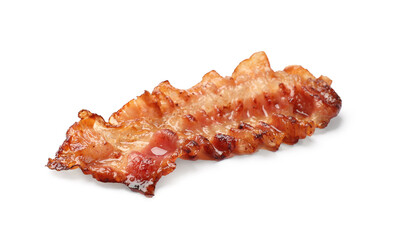 One fried bacon slice isolated on white