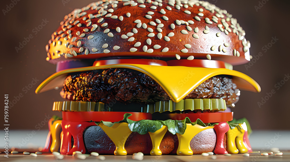 Poster 3d rendering of a porcelain burger replaced by the texture of::1 with white background shot in a stu