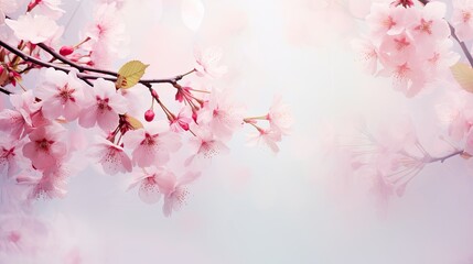 Tree branch with pink flowers on a light background.