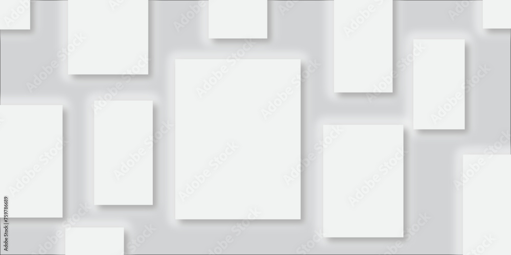 Poster geometric abstract background with paper squares in bright light with soft shadows as pattern, top v