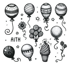 Vector set of hand drawn balloon on a white background