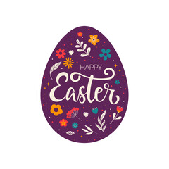 Happy easter card with eggs. Happy Easter, decorated easter card, banner. Easter eggs and flowers. Folk style patterned design. Spring collection of animals and decorations. For poster, cards