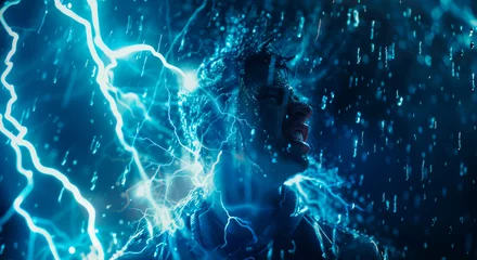 Foto op Aluminium Man struck by lightning. Concept of this image could be used for educational content about weather safety, dramatic visual effects in media, or metaphorical representations in art and advertising © ARIA
