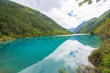 Blue lake in Jiuzhaigou Valley, Sichuan, China