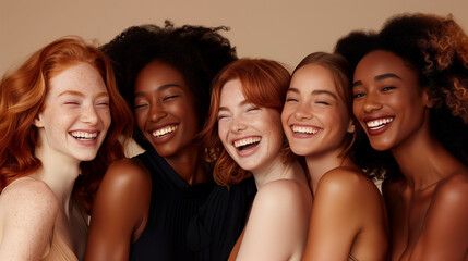 Obraz premium Diverse Female Faces Side by Side Against a Neutral Background