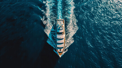 Aerial view of luxury yacht cruising on the sea - 759791007