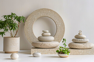Minimalist Green Product Podium, Nature-Inspired Design