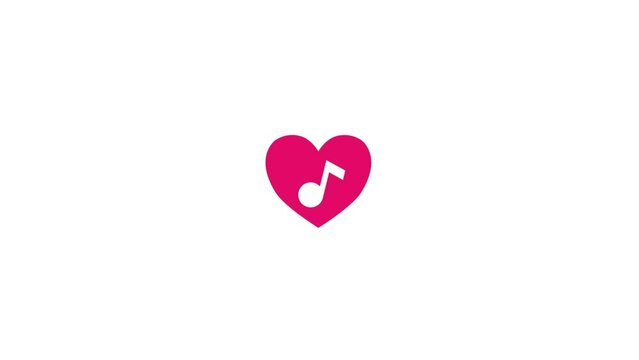 animated floating isolated music note. music icon . heart animation. 
 The concept of pleasant music, sound, melody, whistle, alert. 