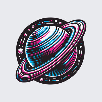 planet saturn in space graphic t-shirt design vector illustration
