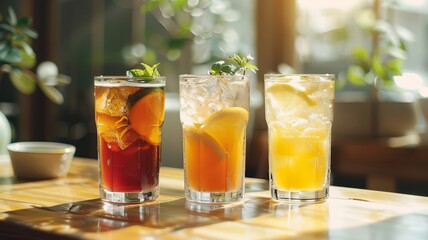 Fototapeta premium Wholesome drink array on pristine table