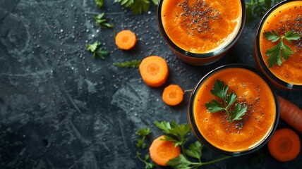 Fresh carrot juice paired with raw slices
