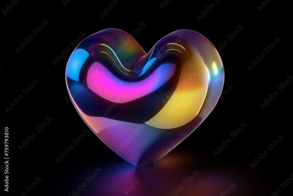 Poster 3d rendering of heart shape on black background. ai.