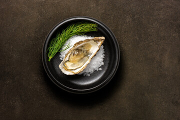 Half shell shucked oysters on a bed of salt