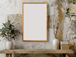 livingroom conrete cracked wall art frame mockup display for living room by the window