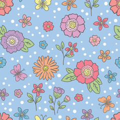 Seamless pattern with flowers, butterfly