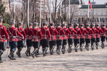 Presidential military guards in formation at official ceremony in Bulgaria