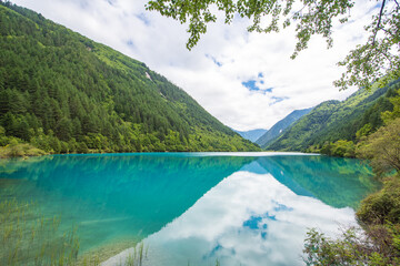 Blue lake in Jiuzhaigou Valley, Sichuan, China
