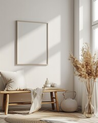 Coastal Interior Mockup Frame with Simple, Light Pastel Decor