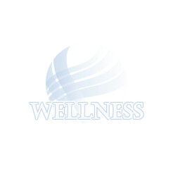 wellness logotype in light blue color with a round shaped element with lines, calm and peace element, logo for health and wellness industry 