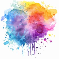 Mesmerizing watercolor stain bursting with a vibrant spectrum of rainbow hues, perfect for expressive and imaginative artwork.