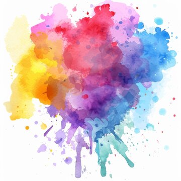 Mesmerizing watercolor stain bursting with a vibrant spectrum of rainbow hues, perfect for expressive and imaginative artwork.