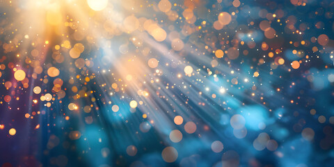 abstract bokeh background with golden light rays and glittering stars - Ai generated