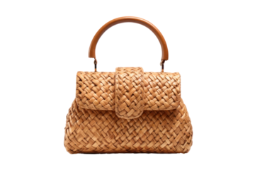 Woven bag made from water hyacinth. Beautiful, modern design. Isolated on transparent background.
