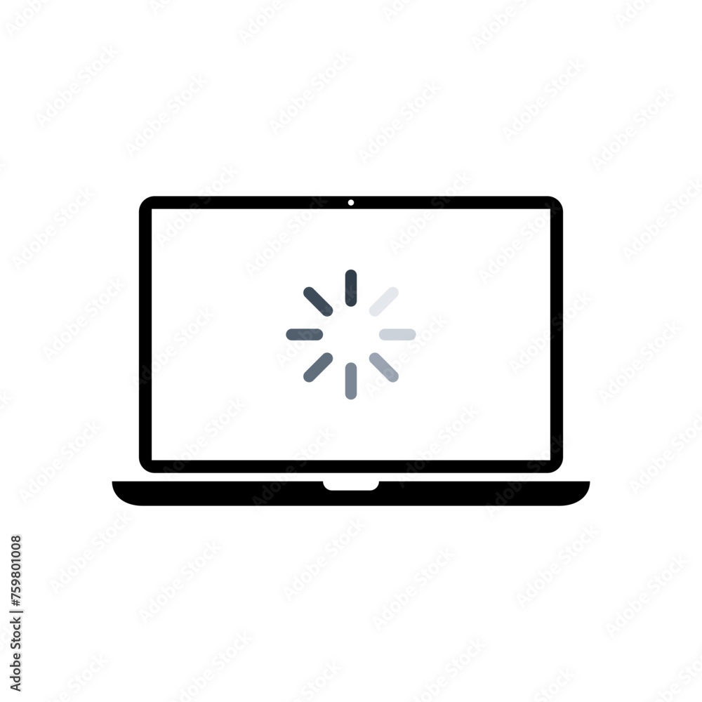 Poster loading on laptop screen icon vector. buffering on notebook display concept