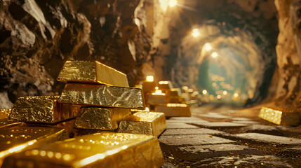 Gold bars are placed in gold mine, the discovery and increasing demand for gold, one of the world's most traded commodities and is vital to the economy