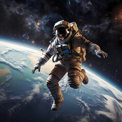 Astronaut floating in space with Earth in the background