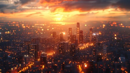 Fototapeta premium Soft light over a 3D cityscape with warm outlines
