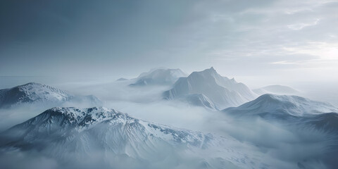 Fototapeta na wymiar Panoramic view of the mountains covered with snow in winter - Ai Generated