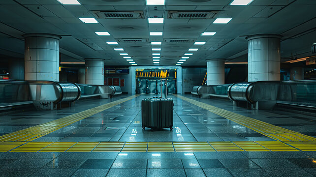 Lonesome luggage waiting in a deserted baggage claim