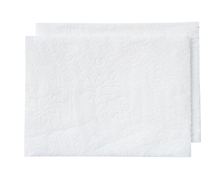 Top view of folded tissue paper or toilet paper isolated on white background with clipping path