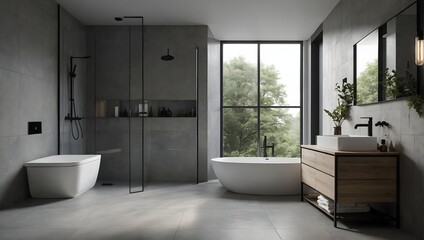 Fototapeta na wymiar modern scandinavian minimalist bathroom