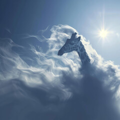 Obraz na płótnie Canvas Whispy Clouds Shaping Giraffe Silhouette in Sky Gen AI