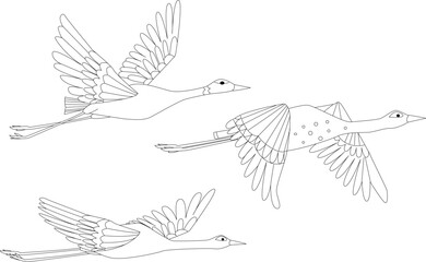 coloring book page for adult and kids. flying flock of cranes. b - 759806850