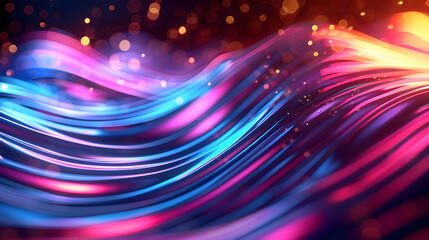 Fototapeta na wymiar Holographic Neon Fluid Waves Dark Background, abstract background with waves, Generative AI