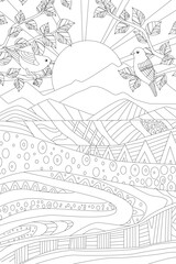 anti stress colouring book page for adults and children. mountai