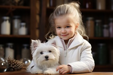 Girl and dog in a veterinary clinic