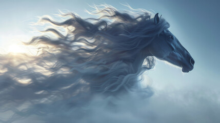 Obraz na płótnie Canvas Golden Hour Horse Silhouette in Whispy Clouds Gen AI