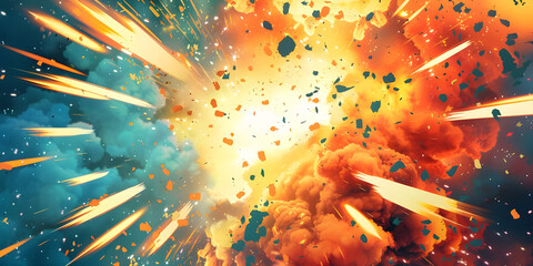 Comic book explosion background, Abstract grunge background with splashes and blot - Ai generated